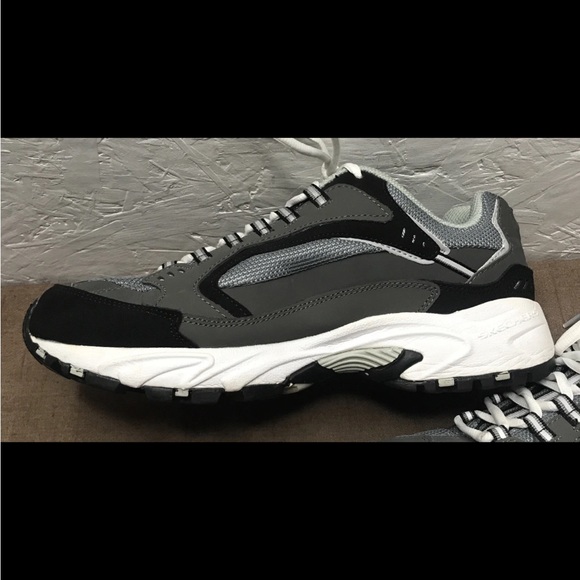 EUC Skechers Stamina Cutback Men's Sneakers Black Gray Leather Mesh Size 9EW - Picture 8 of 16